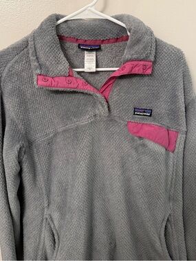Patagonia Gray Fleece Pullover with Pink Accents